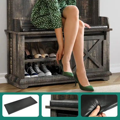 Moasis Hall Tree with Shoe Bench, Coat Rack Organizer for Entryway Hallway