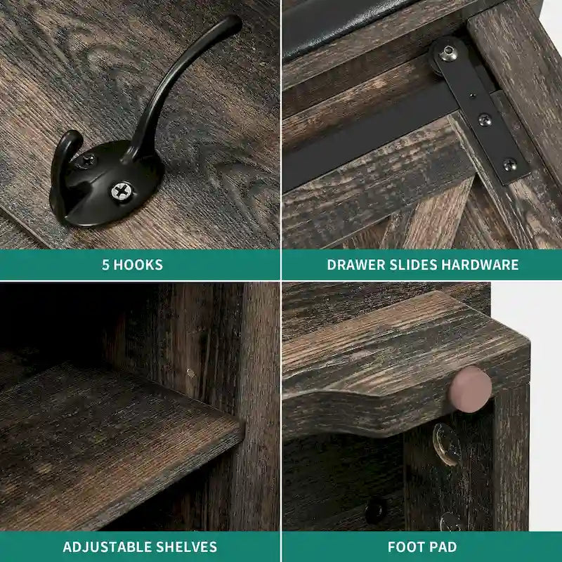 Moasis Hall Tree with Shoe Bench, Coat Rack Organizer for Entryway Hallway