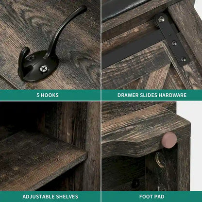 Moasis Hall Tree with Shoe Bench, Coat Rack Organizer for Entryway Hallway