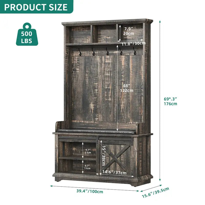 Moasis Hall Tree with Shoe Bench, Coat Rack Organizer for Entryway Hallway