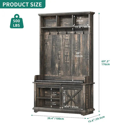 Moasis Hall Tree with Shoe Bench, Coat Rack Organizer for Entryway Hallway