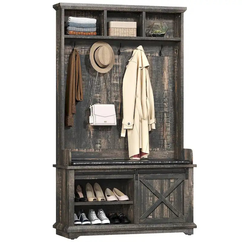 Moasis Hall Tree with Shoe Bench, Coat Rack Organizer for Entryway Hallway