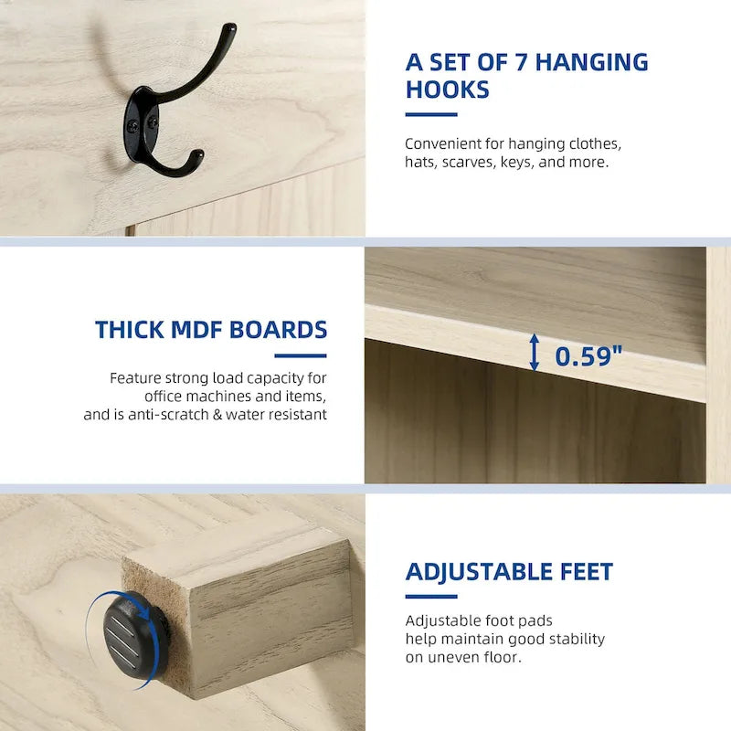 Moasis Hall Tree with Shoe Bench, Coat Rack Organizer for Entryway Hallway