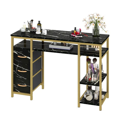Moasis Makeup Vanity Table Computer Desk with 3 Fabric Drawers,Nail Art Desk Workstation