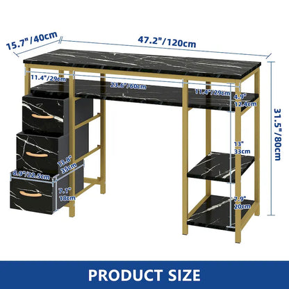 Moasis Makeup Vanity Table Computer Desk with 3 Fabric Drawers,Nail Art Desk Workstation