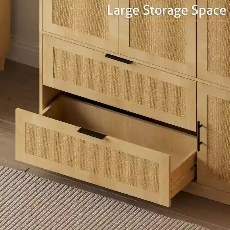 47W Family 4-Door Wardrobe Armoires Closet 2 Drawer Storage Rattan Style - N/A