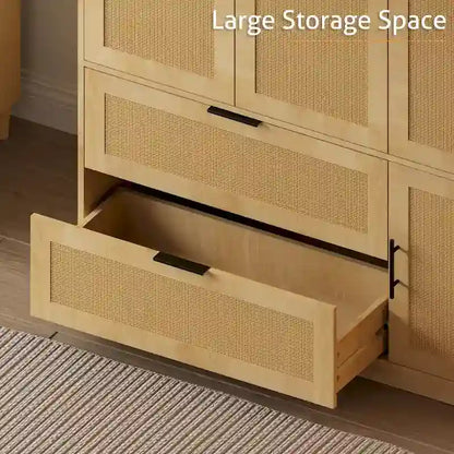 47W Family 4-Door Wardrobe Armoires Closet 2 Drawer Storage Rattan Style - N/A