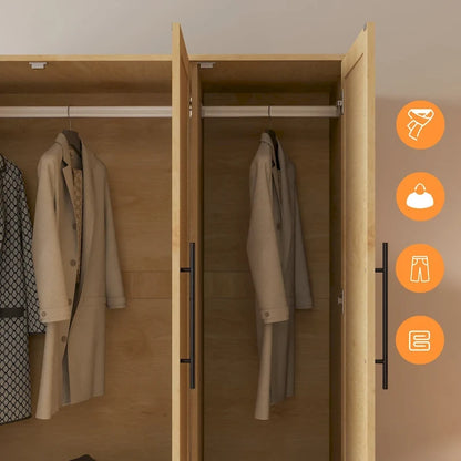 47W Family 4-Door Wardrobe Armoires Closet 2 Drawer Storage Rattan Style - N/A