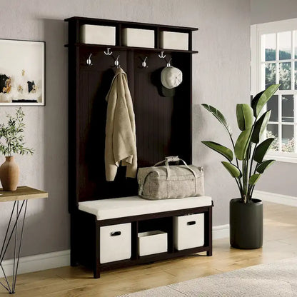 John Louis Home Solid Wood Hall Tree with Shoe and 2 Bin Storage