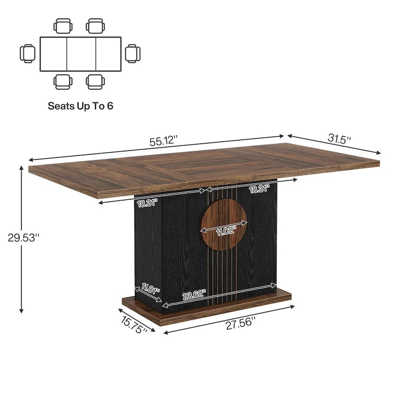 55 inches Wood Rectangle Dining Table for Kitchen Dining Room - N/A