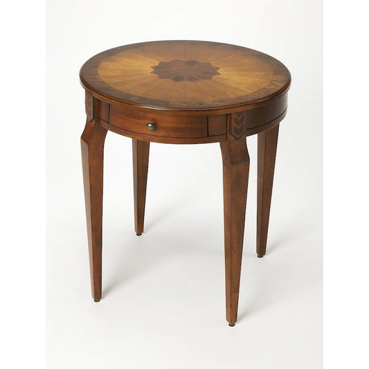 HomeRoots 24 Medium Brown And Olive Ash Manufactured Wood Round End Table With Drawer - 20