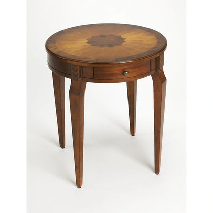 HomeRoots 24 Medium Brown And Olive Ash Manufactured Wood Round End Table With Drawer - 20