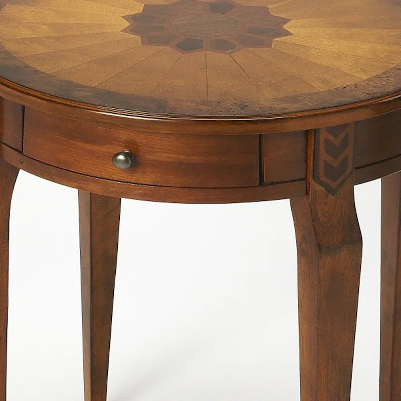 HomeRoots 24 Medium Brown And Olive Ash Manufactured Wood Round End Table With Drawer - 20
