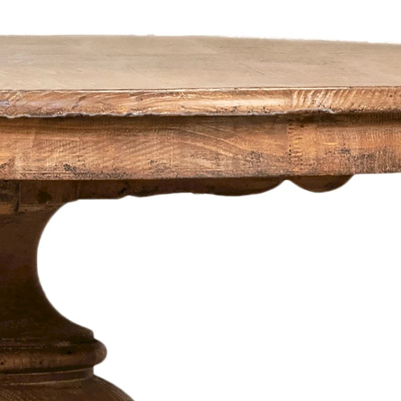 Nico 59-inch Round Reclaimed Pine Antique Natural Carved Pedestal Dining Table