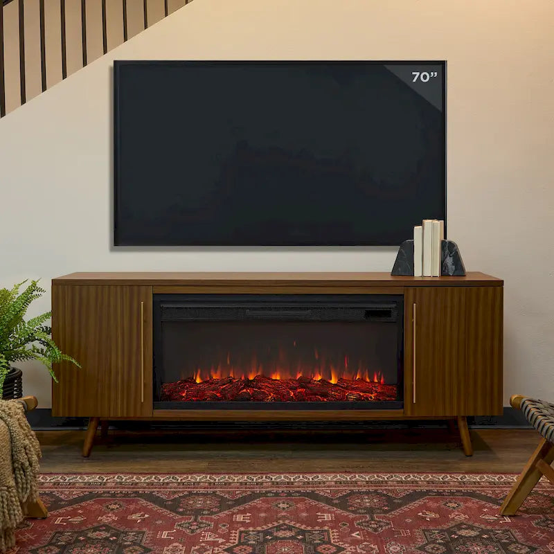 Morris Electric 72 Fireplace TV Stand in Vintage Black Maple by Real Flame