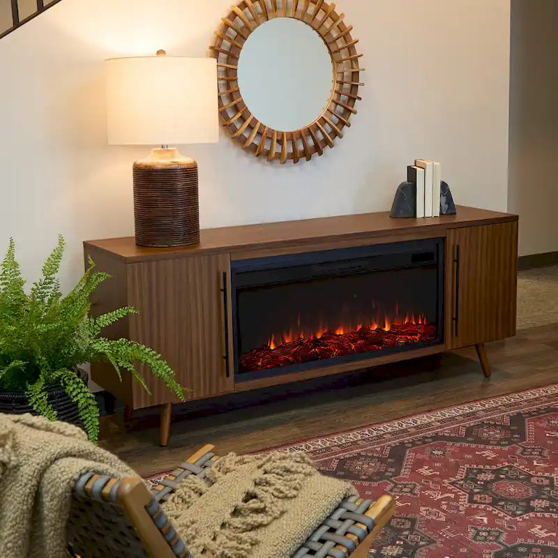 Morris Electric 72 Fireplace TV Stand in Vintage Black Maple by Real Flame