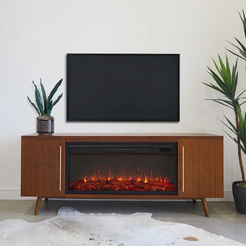 Morris Electric 72 Fireplace TV Stand in Vintage Black Maple by Real Flame