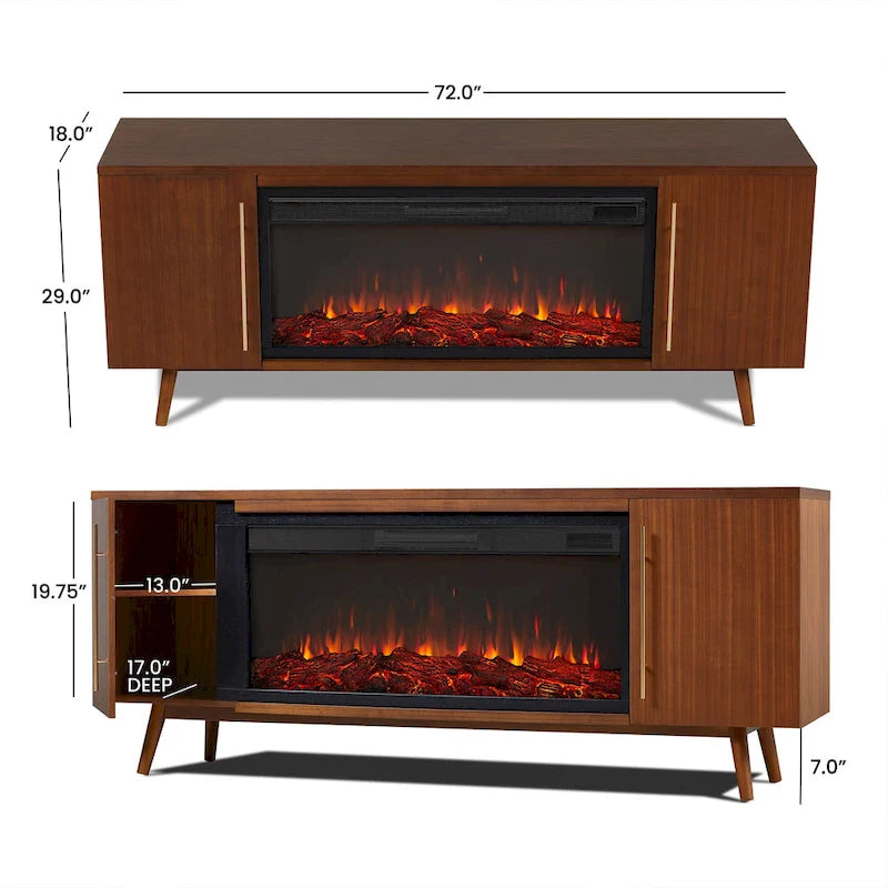 Morris Electric 72 Fireplace TV Stand in Vintage Black Maple by Real Flame