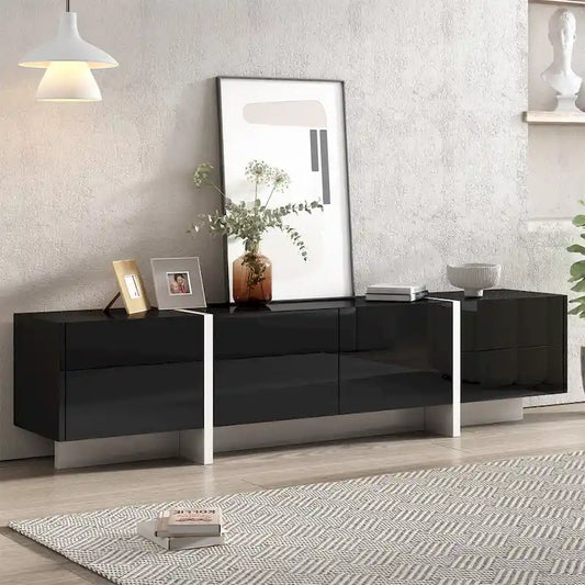 Modern Rectangle TV Stand for TVs Up to 80 with High Gloss UV Surface