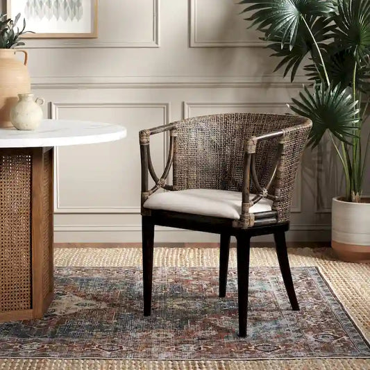 SAFAVIEH Olafia Dining Brown/ Black Arm Chair - 22.3 x 23.3 x 31.5 - 22Wx23Dx32H