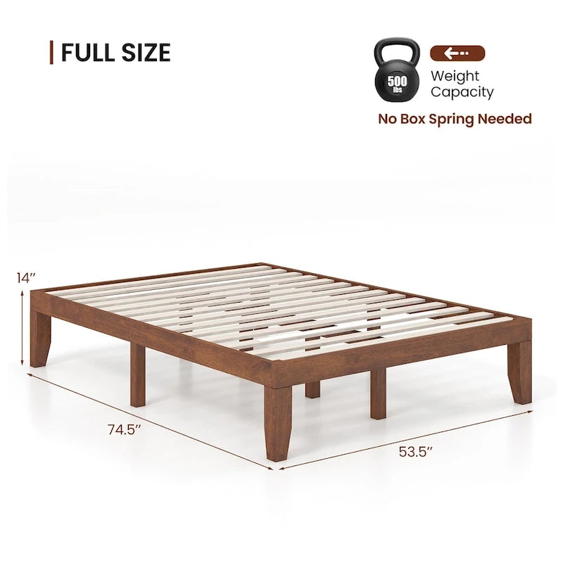 Gymax 14 Full Size Wooden Platform Bed Frame w/ Strong Slat Support