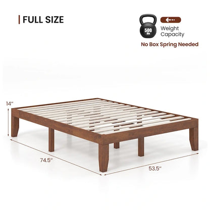 Gymax 14 Full Size Wooden Platform Bed Frame w/ Strong Slat Support