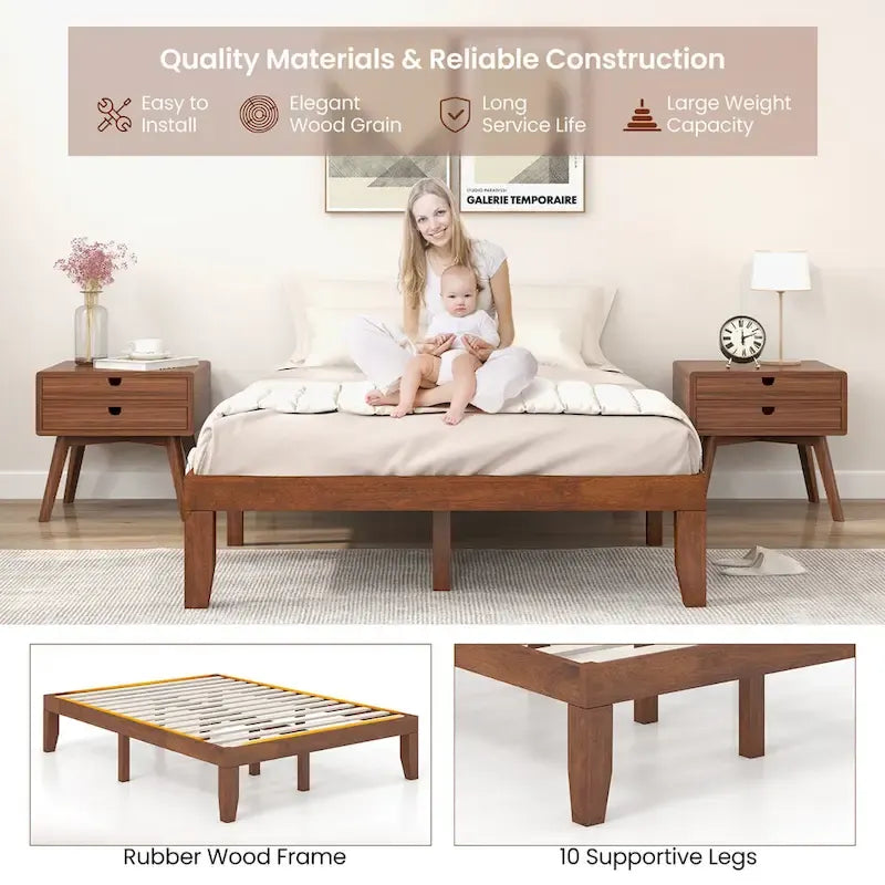 Gymax 14 Full Size Wooden Platform Bed Frame w/ Strong Slat Support