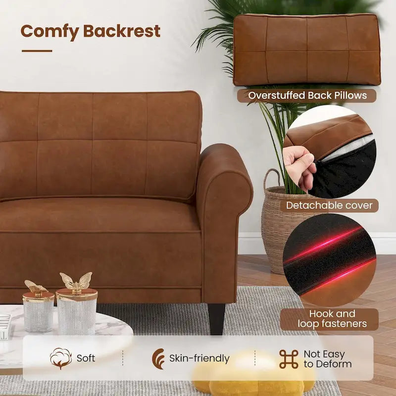 Costway Modern Sofa Couch PU Leather 81.5 3-Seater with 2 Back - See Details