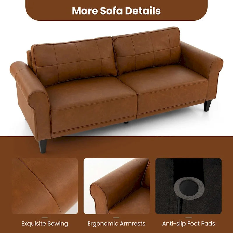 Costway Modern Sofa Couch PU Leather 81.5 3-Seater with 2 Back - See Details
