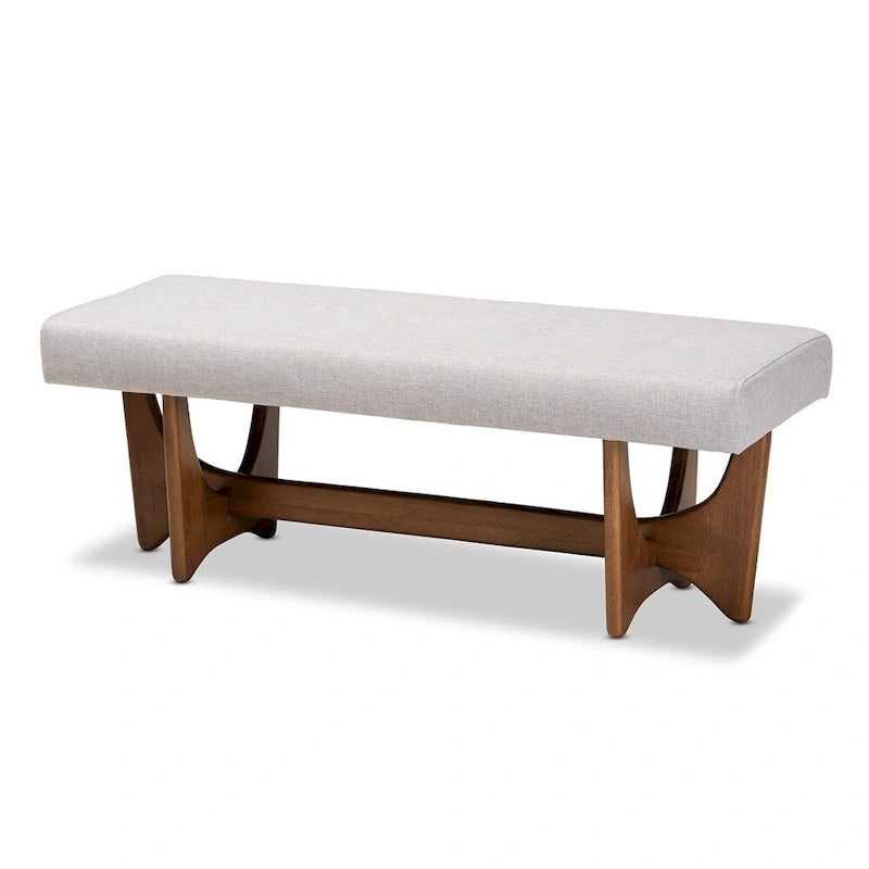 Theo Mid-Century Modern Fabric Upholstered Walnut Finished Bench - 17.9 High x 48.8 Wide x 18.3 Deep