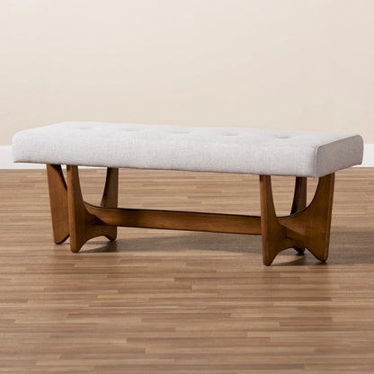 Theo Mid-Century Modern Fabric Upholstered Walnut Finished Bench - 17.9 High x 48.8 Wide x 18.3 Deep