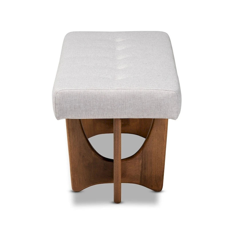 Theo Mid-Century Modern Fabric Upholstered Walnut Finished Bench - 17.9 High x 48.8 Wide x 18.3 Deep