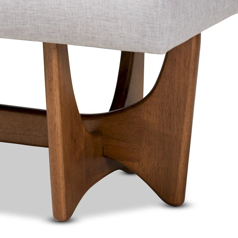 Theo Mid-Century Modern Fabric Upholstered Walnut Finished Bench - 17.9 High x 48.8 Wide x 18.3 Deep