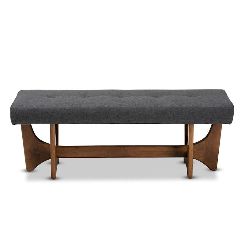 Theo Mid-Century Modern Fabric Upholstered Walnut Finished Bench - 17.9 High x 48.8 Wide x 18.3 Deep