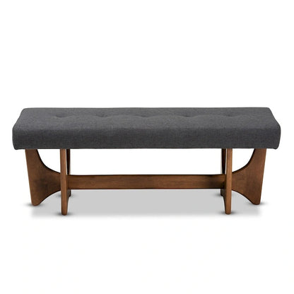 Theo Mid-Century Modern Fabric Upholstered Walnut Finished Bench - 17.9 High x 48.8 Wide x 18.3 Deep