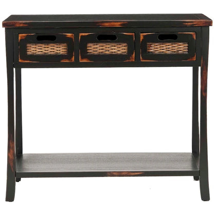 SAFAVIEH Lanie Distressed 3-Drawer Black Console Table - 34 x 14 x 30 - 34Wx14Dx30H