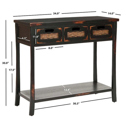 SAFAVIEH Lanie Distressed 3-Drawer Black Console Table - 34 x 14 x 30 - 34Wx14Dx30H