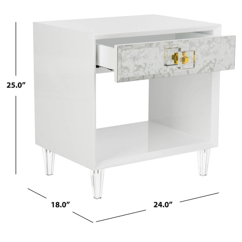 SAFAVIEH Couture Myrthe Eglomise Side Table- White - 24 W x 18 L x 25 H - 24Wx18Dx25H