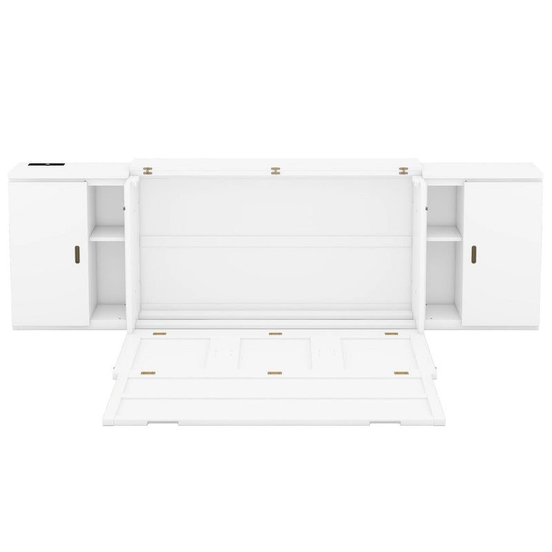 Queen Size Murphy Bed with Shelves Cabinets and USB Ports