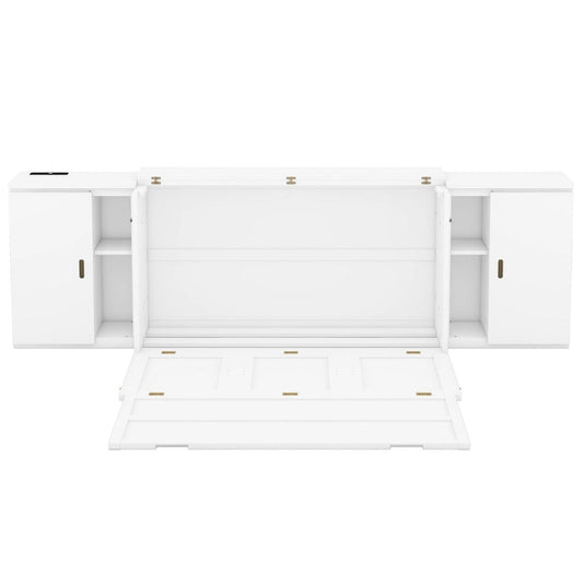 Queen Size Murphy Bed with Shelves Cabinets and USB Ports