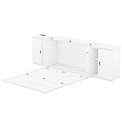 Queen Size Murphy Bed with Shelves Cabinets and USB Ports
