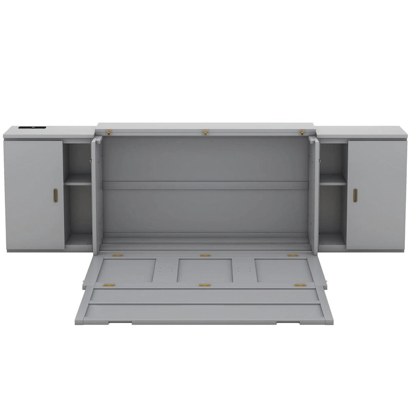 Queen Size Murphy Bed with Shelves Cabinets and USB Ports