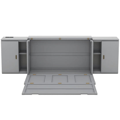 Queen Size Murphy Bed with Shelves Cabinets and USB Ports