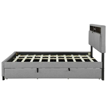 Queen size Upholstered Platform Bed with Twin XL Size Trundle