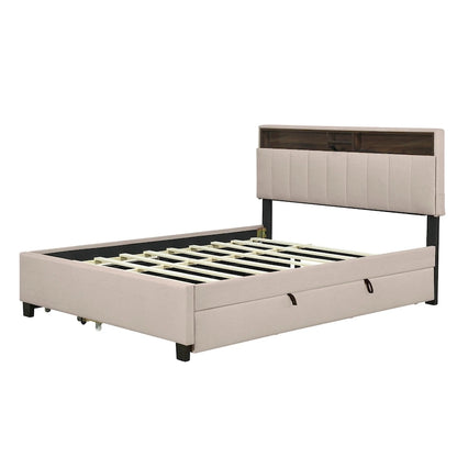 Queen size Upholstered Platform Bed with Twin XL Size Trundle