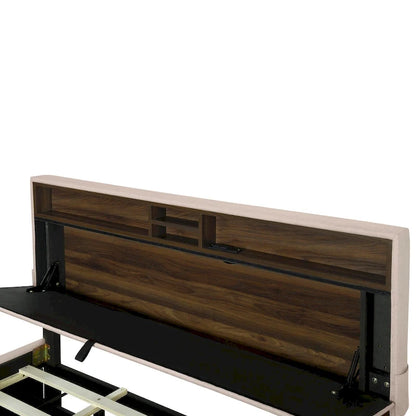 Queen size Upholstered Platform Bed with Twin XL Size Trundle