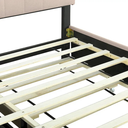 Queen size Upholstered Platform Bed with Twin XL Size Trundle