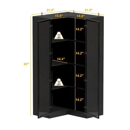 Black Glass Door Wardrobe Set with Lighting Strips, Storage Cabinet