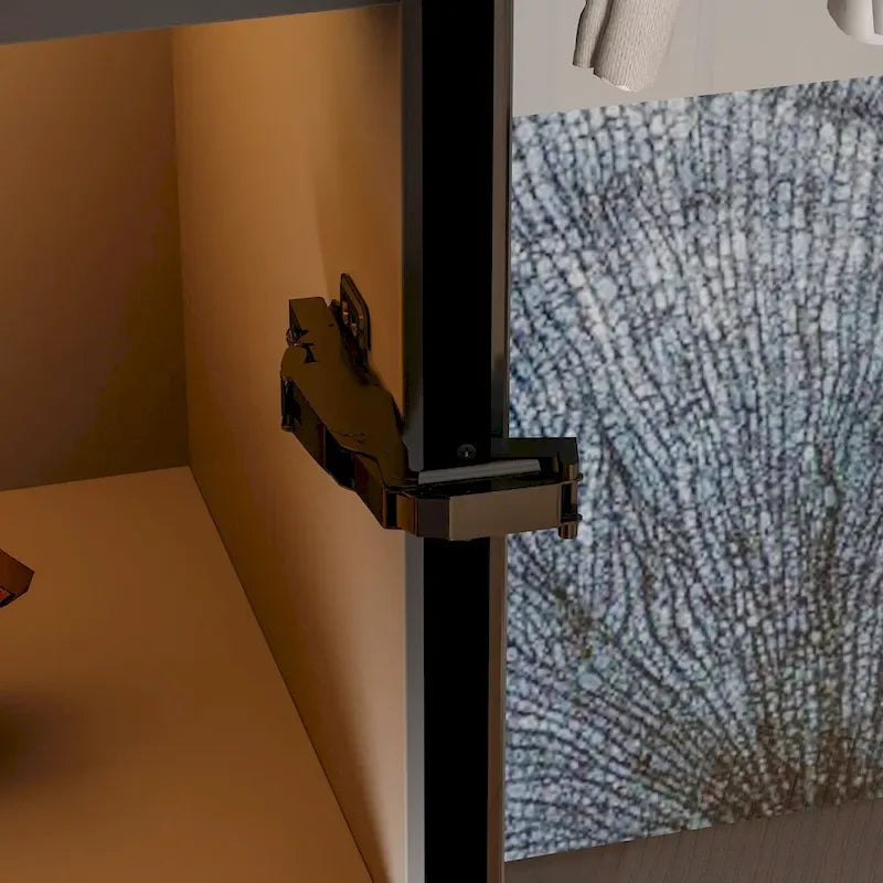 Black Glass Door Wardrobe Set with Lighting Strips, Storage Cabinet