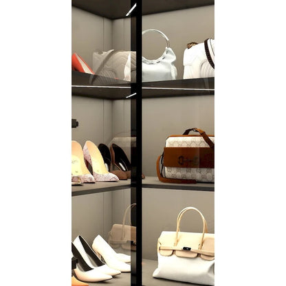 Black Glass Door Wardrobe Set with Lighting Strips, Storage Cabinet